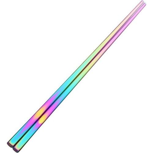 2 pairs Japanese Korean Length 23cm Food Grade Chopsticks Top Mirror Polished Stainless Steel Tableware Rainbow color