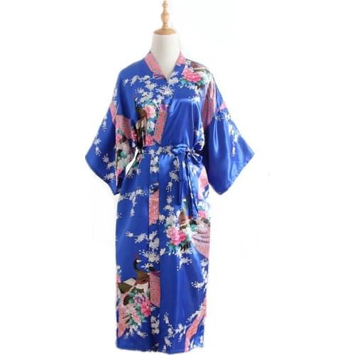2021 Sexy Bride Bridesmaid Wedding Dressing Woman Japanese Kimono Dress Peacock Print Satin Silk Yukata Bathing Robe Nightgown