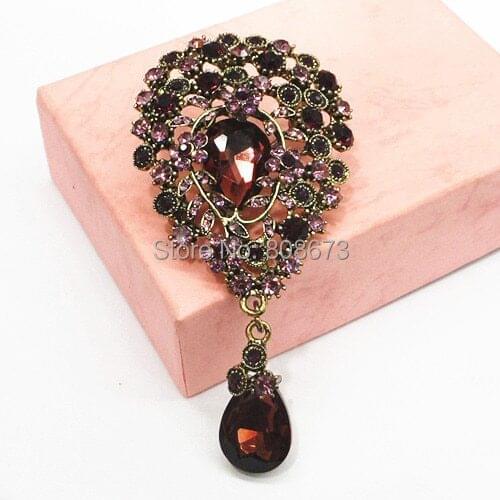 3 INCH Huge Vintage Stylish Luxurious Wine-red Crystal Flower Pins Brooch Retail Women Clothes Jewelry Pins
