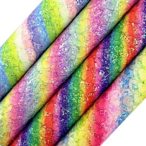 30x134cm Roll Rainbow Love Hearts Chunky Glitter Fabric Synthetic For Bows Earring DIY Decoration Material AY306