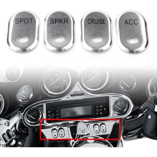 4Pcs Chrome Motorcycle Brushed Panel Switch Covers SPOT+ACC+SPKR+CRUISE For Harley Touring Electra Glide Road Glide
