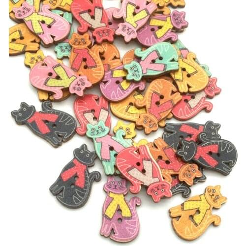 50pcs/Lot 30X16mm Mixed Cartoon Lovely Cat Painted Decorative DIY Wooden Buttons For Handmake Scrapbooking Crafts SC010