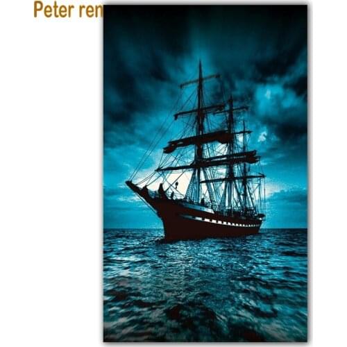 5D Diamond painting cross stitch diamond embroidery landscape Square/Round diamond Mosaic Rhinestone Sailboat at sea dark clouds