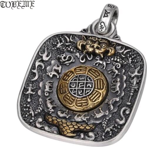 925 Silver Nine Direction Eight Symbols Amulet 925 Sterling Tibetan Direction-Symbol Pendant Necklace Buddhist Sacred Symbols