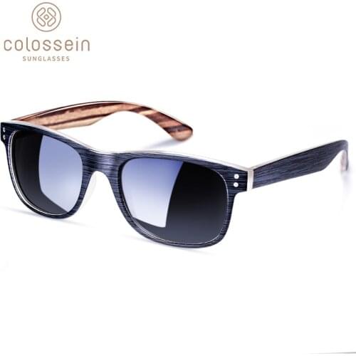 COLOSSEIN Sunglasses Men Polarized Classic New Fashion Retro Square Black Sun glasses Frame Imitation Wood lentes de sol hombre