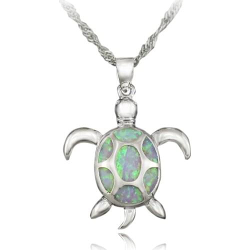 Free the Chain Lovely Sea Turtle Synthetic Light Pink Fire Opal Jewelry Women Necklace Pendant 1 1/4'' OP415