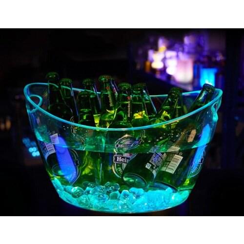 Large size 12L Led Rechargeable Ice Buckets Color Changing Light Up Wine Cooler Barrel Shaped Champagne Wine Beer Storage