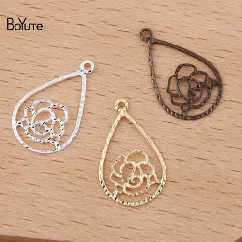 BoYuTe (200 Pieces/Lot) 18*11MM Stamping Metal Brass Water Drop Flower Charms Materials DIY Floating Charms