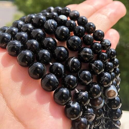 Natural Stone Black Stripe Onyx Agates Bead Round Loose Beads 4 6 8 10 12mm Pick Size For Jewelry Making DIY Bracelet Necklace