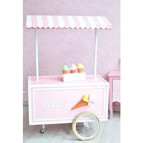 Pink Wall Wooden Floor Background For Photography Pink And White Ice Cream Car For Selling Ice-cream Backdrop For Girls Birthday