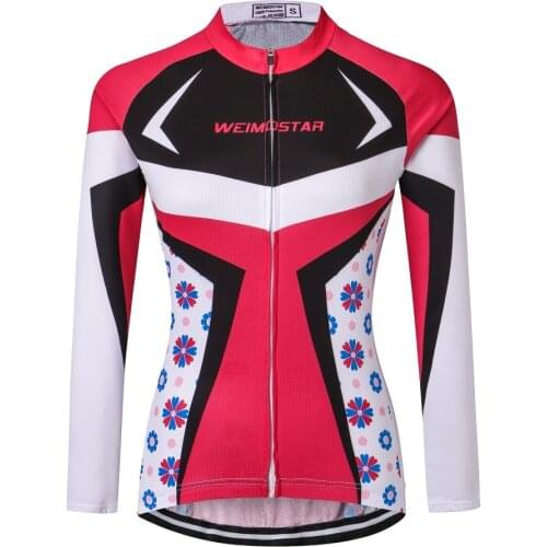 Weimostar Red MTB Bike Jersey Womens Cycling Clothing Girls Ropa Ciclismo Long Sleeves Riding bicycle Top Maillot Breathable