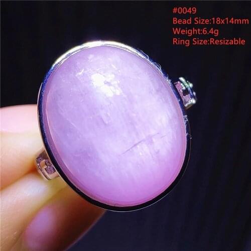 Natural Purple Kunzite Quartz Cat Eye Adjustable Ring Crystal Oval 925 Sterling Silver Wealthy Kunzite Bead Ring AAAAAA