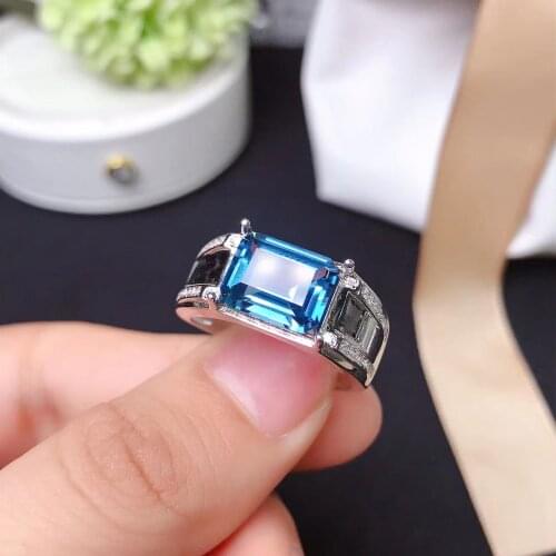 Natural blue topaz gem Ring S925 Silver Natural Gemstone Ring Fashion Luxury big Women man party gift Rings Jewelry certified