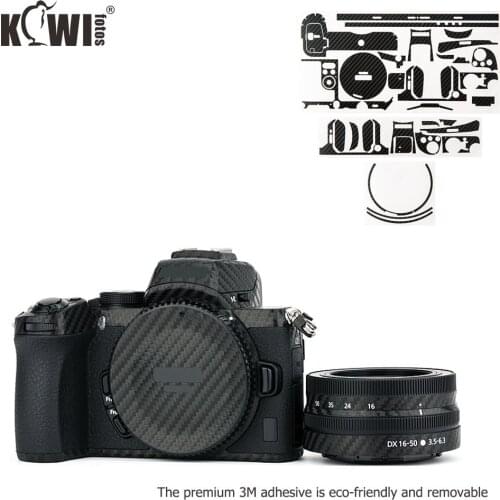 Kiwi Anti-Scratch Camera Body & Lens Cover Protector Skin For Nikon Z50 + 16-50mm lens Carbon Fiber Film Kit Black 3M Sticker