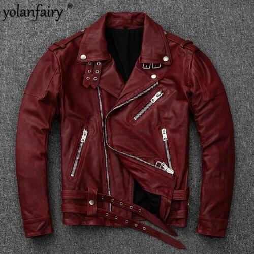 Genuine Leather Jacket Men Vintage Sheepskin Coat Short Biker Motorcycle Mens Leather Jackets Chaqueta Cuero Hombre KJ3193