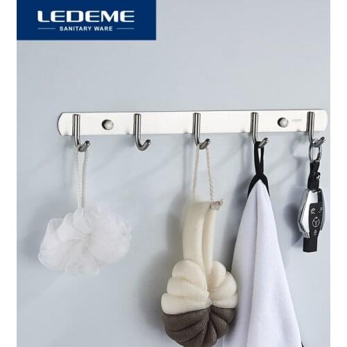 LEDEME Hook Kitchen Wall Cabinet Hook Bathroom Storage 5 Hooks Up Wall Rails Towel Shelf Rack L70201-5