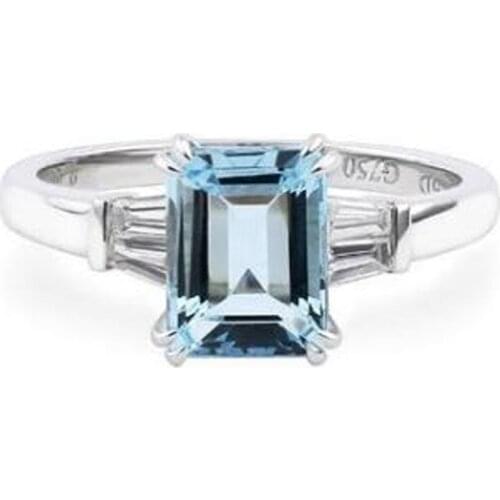 Milangirl Classic Womens Light Blue Square Cubic Zircon Crystal Rhinestone Female Ring for Party Wedding Engagement Jewelry