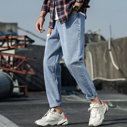 Fashion Mens Retro Jeans Joggers Koreas Loose Boys' Ins Style Straight Tube Wide Leg Soft No Ironing Washed Denim Pants