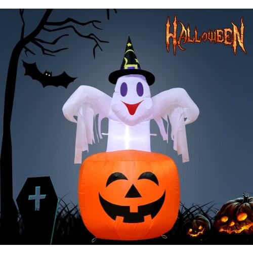 Halloween 4.7ft Inflatables Blow Up Yard Decorations Upgraded Ghost on Pumpkin with LED Lights Outdoor Decorations
