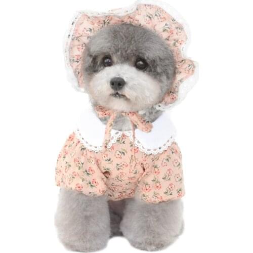 New Summer Small Dog Dress Pet Floral Dress Puppy Skirt Bichon Dog Schnauzer One-Piece Dress Yorkshire Terrier Costume With Hat