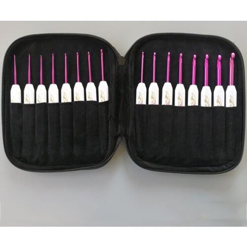 16 Piece/Pack 1.0-6.0mm Set New ABS Plastic Handle Printed Aluminum Crochet Sweater Needle Knitting Tool Printing Crochet Suit