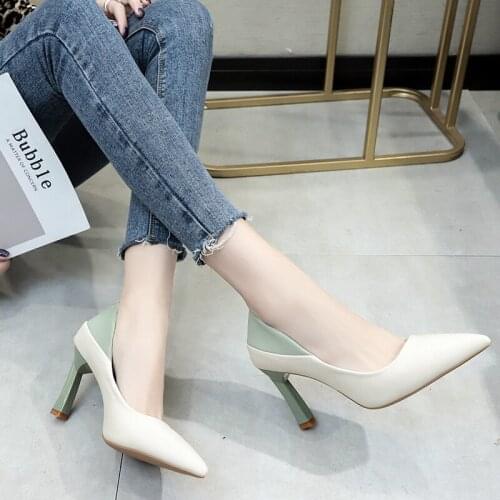 New spring fashion lady belt with single shoes color matching pointed toe with simple banquet wedding womens high heels U22-93