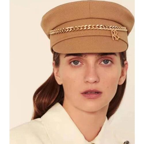 New Spring Summer Caps Women Newsboy Caps Cotton Letter Chain Flat Visor Cap Military caps M
