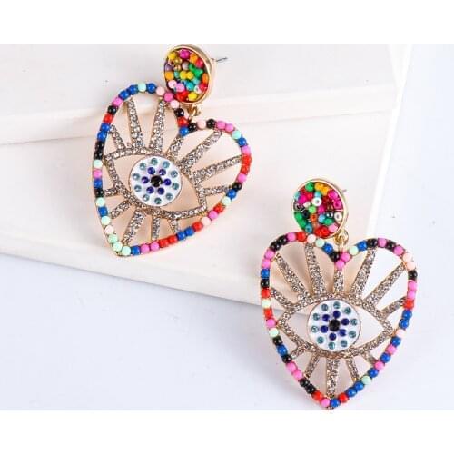 New Trendy Ethnic Love Heart Shape Evil Eye Drop Earrings For Women Vintage Statement Crystal Dangle Earring Jewelry Accessories