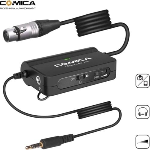 Comica AD1 Microphone Preamp XLR to 3.5mm Audio Adapter xlr to TRS/TRRS Adapter for DSLR Cameras Camcorders and Smartphones