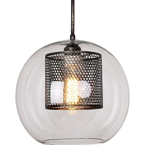 Industrial black iron glass ball pendant lights restaurant kitchen single loft lamps bar bronze bedroom deco hanging lights