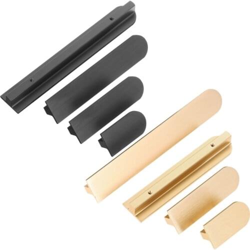 Strip Handle Aluminium Alloy Pull Brushed Gold/Black 32/64/96/128mm Hole Knob Modern Simple Kitchen Bathroom Hardware w/screws