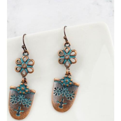 Flowerpot Hollow Sun Flower Shape Earrings Open Arms Embrace Flower Pattern Earrings Retro Bronze Ethnic Style Earrings