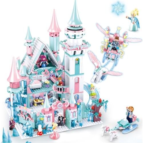 Snow World Series Elsa`s Magical Ice Castle Dream Princess Queen Anna Model Figures Building Blocks Friends Gifts Toy