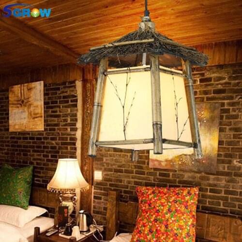 SGROW Hand Made Bamboo Pendant Lights with E27 Bulb Indoor Lighting Fixture Balcony Aisle Art Hanging Led Lamp Farmhouse Lampara