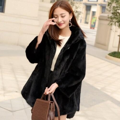 Mink fur coat whole fur coat long black 2019 womens clothing outerwear jacket coats new fashion hooded
