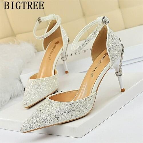 Wedding shoes bride white high heels sexy mary jane shoes glitter heels bigtree luxury shoes women designers extreme high heels