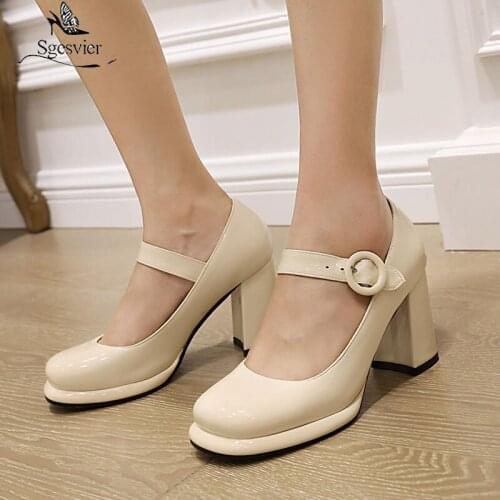 Sgesvier Chunky Heel Platform Mary Janes Women Patent Leather Square Toe High Heels Pumps Lovely Girls Cosplay Lolita Shoes