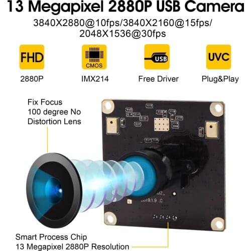 13MP 3840x2880 USB Webcam No Distortion Lens USB Web Cam with Mic Microphone