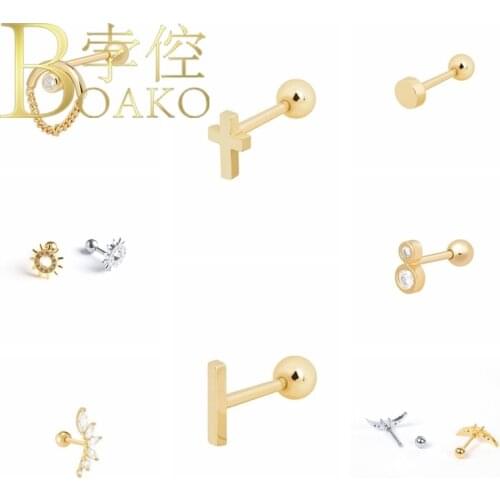 BOAKO Cross Earrings For Women 925 Sterling Silver Piercing Earings Stud Earrings Ear Cuff Fashion Diamond Kolczyki Damskie#9.6