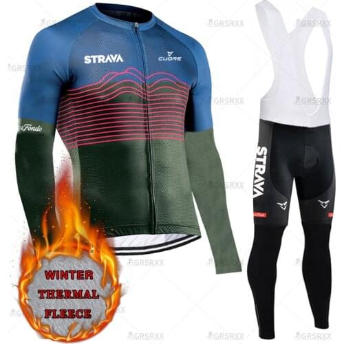 STRAVA Winter Cycling Set 2021 Fleece Pro Cycling Jersey Set Mountain Bike Clothing Wear Men Racing Bike Clothes Cycling Set