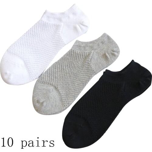 10 Pairs Summer Casual Solid Mesh Men Socks Breathable Thin Male Cool Socks No Show Ice Cotton Short Socks Gifts for Men Boy