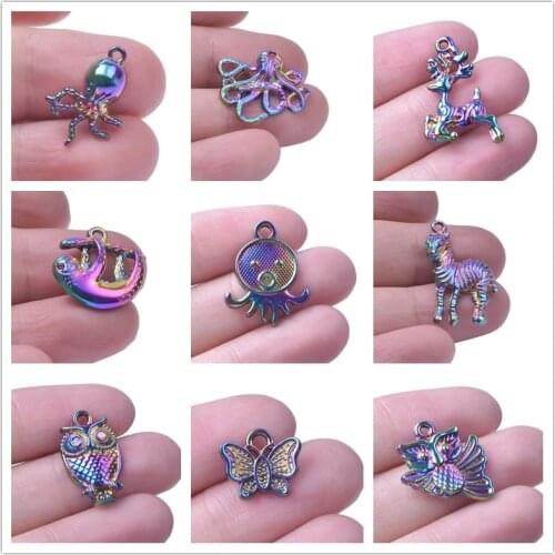 Cute Animal Octopus Butterfly Charm For Jewelry Making Fashion Necklace DIY Pendant Accessories 10pcs/Lot Rainbow Charm Handmade