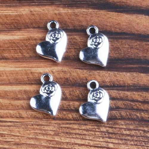 Tibetan Silver Color, 10PCS Zinc Alloy Carved Rose Love Shape Metal Pendant, Charms for Jewelry Making, Handmade DIY Accessories