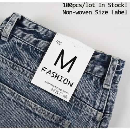 100pcs Non-woven Size Label Waist card for Men Women Jeans Pants Back Pocket Size Tag S M L XL