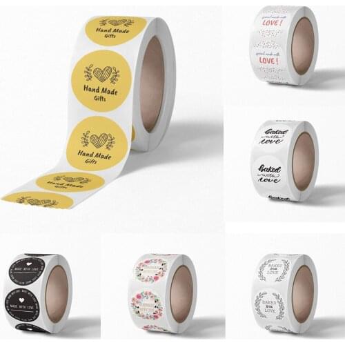 6 Styles 500pcs/roll Handmade With Love Stickers Paper Stickers For Baking Package Adhesive Thank You Sticker Seal Labels