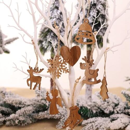 3pcs/bag 8 Styles Cartoon Burlywood Christmas Wooden Xtmas Tree Drop Ornament Door Home Hotel New Year Party Door Decor Pendant