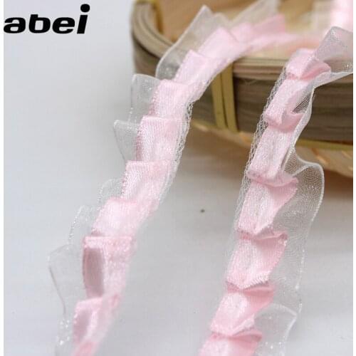 5yards/lot 2cm Pink Organza Lace Trims Baby girl dress Wedding Party Craft Scrapbooking Decoration Ribbon Apparel Accessories