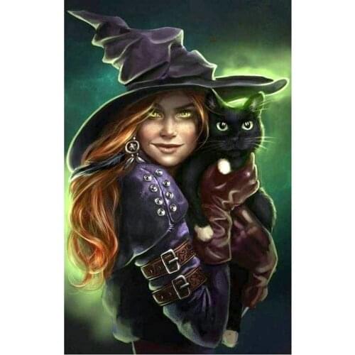 DIY Diamond Painting Landscape crafts Cross Stitch full 5d Diamond embroidery mosaic Witch and black cat Picture Home Decoration