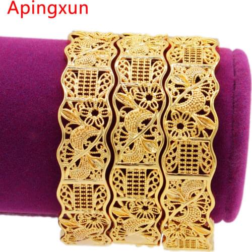 PINXUN Flower Dubai Gold Color Bangle For Women Bridal Wedding Jewelry African/Indian/Arab New Cuff Bracelet Party Gift 0203-2