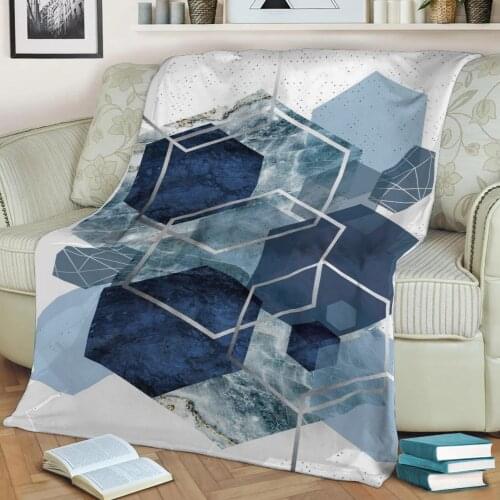 Navy Gold Geo 3D Printed Velvet Plush Throw Fleece Blanket Bedspread Sherpa Blanket Home Decora